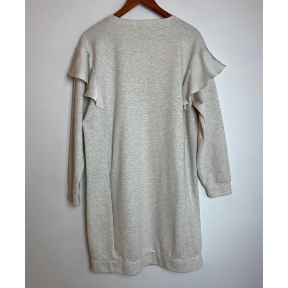Express Ruffle Long Sleeve Sweatshirt Dress Size L Oatmeal Athleisure Comfy - Picture 2 of 6